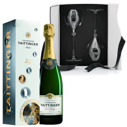 Coffret dégustation Champagne Taittinger Brut Prestige + coffret 2 verres